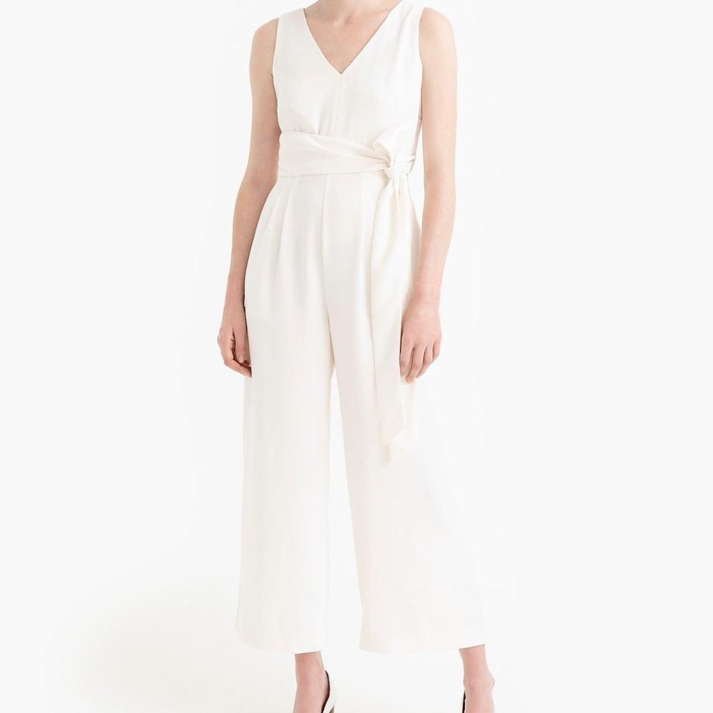 J.Crew 365 Wrap-tie Jumpsuit in Stretch Poplin White, size 10